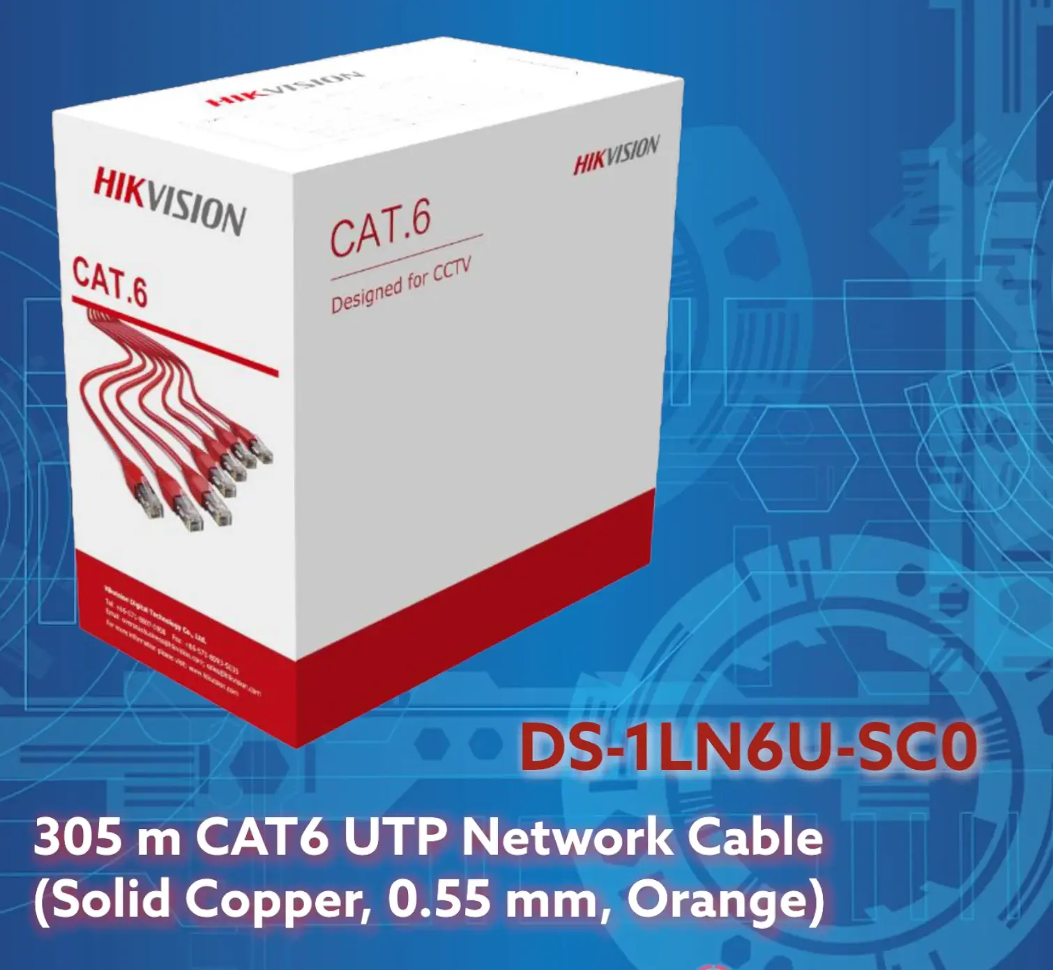 Hikvision 305m CAT6 UTP Network Cable Solid Copper (0.55 mm, Orange) image 4