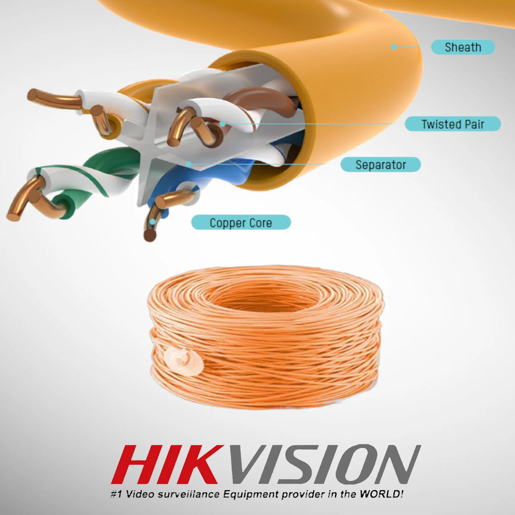 Hikvision 305m CAT6 UTP Network Cable Solid Copper (0.55 mm, Orange) image 2