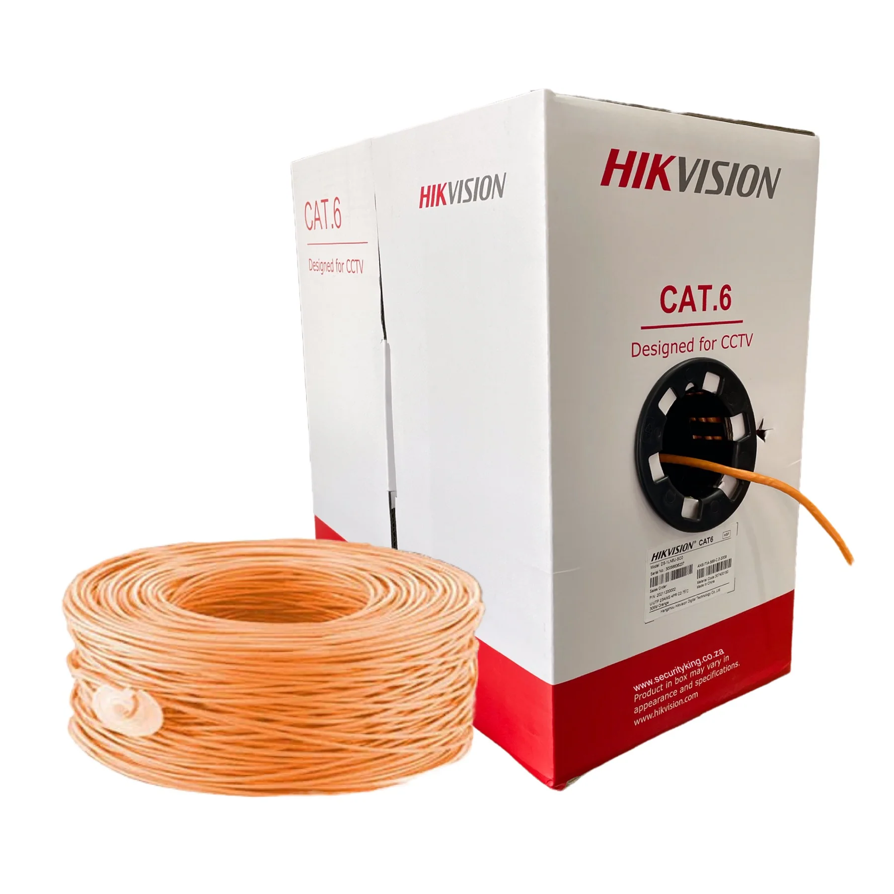 Hikvision 305m CAT6 UTP Network Cable Solid Copper (0.55 mm, Orange) image 1